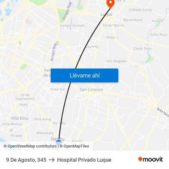 9 De Agosto, 345 to Hospital Privado Luque map