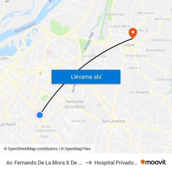 Av. Fernando De La Mora X De La Victoria to Hospital Privado Luque map