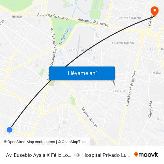 Av. Eusebio Ayala X Félix Lopéz to Hospital Privado Luque map