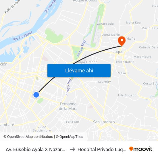 Av. Eusebio Ayala X Nazareth to Hospital Privado Luque map
