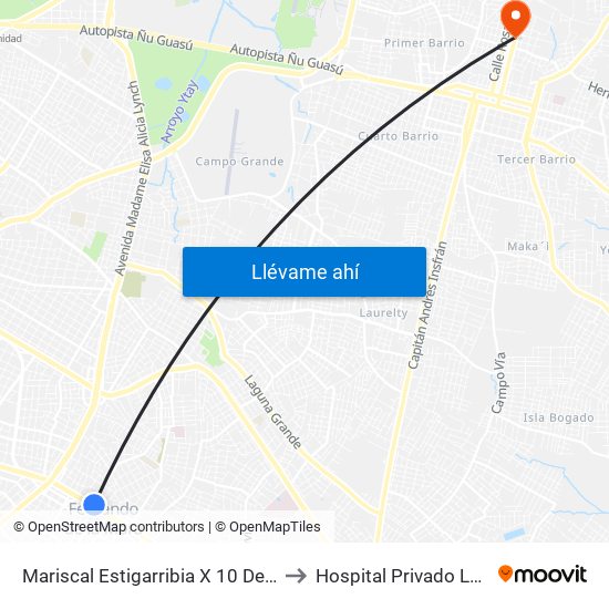 Mariscal Estigarribia X 10 De Julio to Hospital Privado Luque map