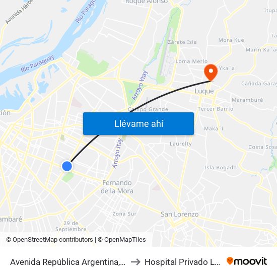 Avenida República Argentina, 1864 to Hospital Privado Luque map