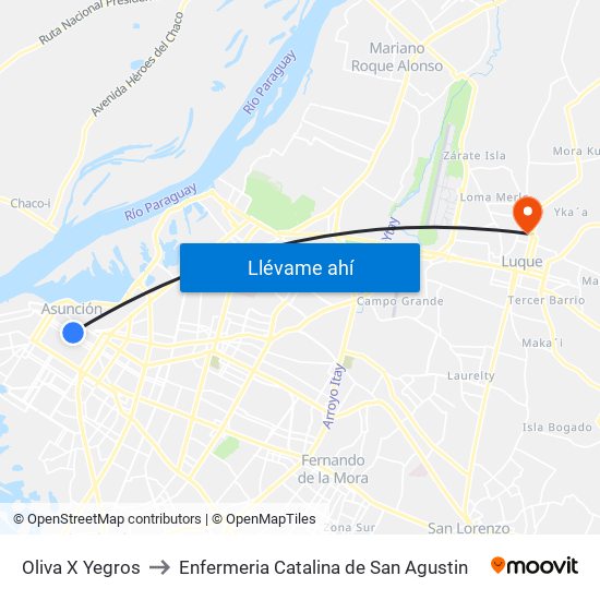 Oliva X Yegros to Enfermeria Catalina de San Agustin map