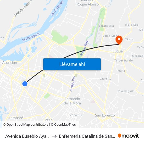 Avenida Eusebio Ayala, 803 to Enfermeria Catalina de San Agustin map