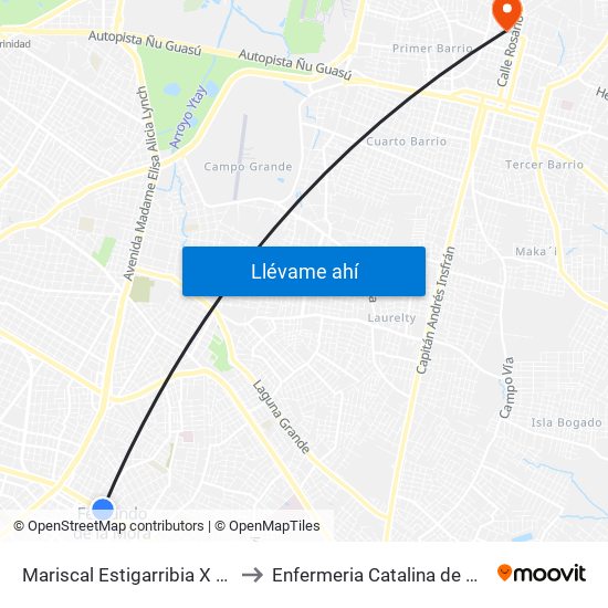 Mariscal Estigarribia X 10 De Julio to Enfermeria Catalina de San Agustin map