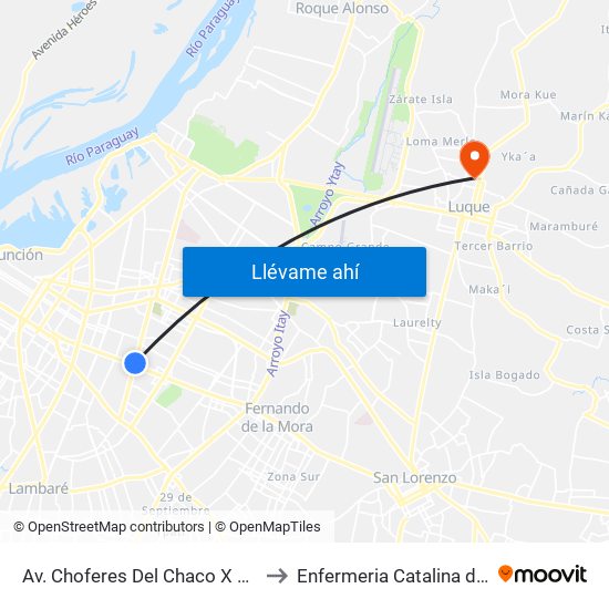 Av. Choferes Del Chaco X Av. Eusebio Ayala to Enfermeria Catalina de San Agustin map