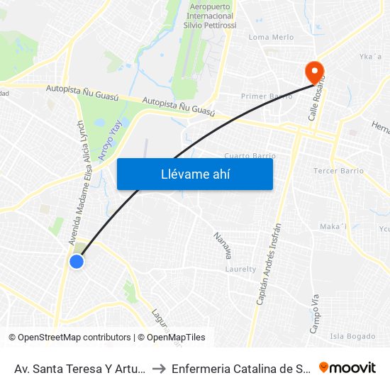 Av. Santa Teresa Y Arturo Pereira to Enfermeria Catalina de San Agustin map
