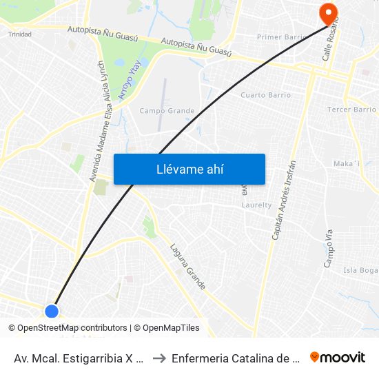 Av. Mcal. Estigarribia X 14 De Mayo to Enfermeria Catalina de San Agustin map