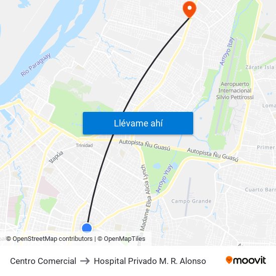 Centro Comercial to Hospital Privado M. R. Alonso map