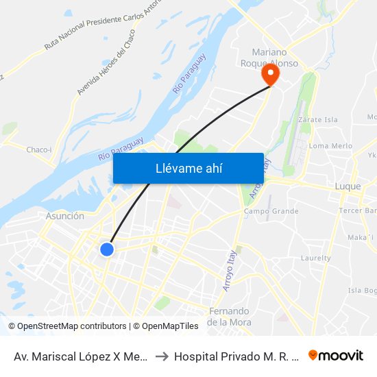 Av. Mariscal López X Melgarejo to Hospital Privado M. R. Alonso map