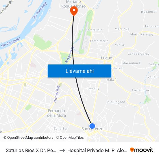 Saturios Ríos X Dr. Pellón to Hospital Privado M. R. Alonso map