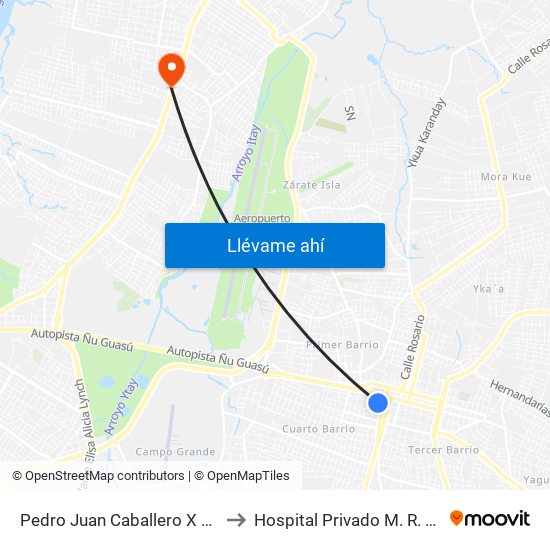 Pedro Juan Caballero X Herrera to Hospital Privado M. R. Alonso map