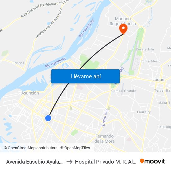 Avenida Eusebio Ayala, 803 to Hospital Privado M. R. Alonso map