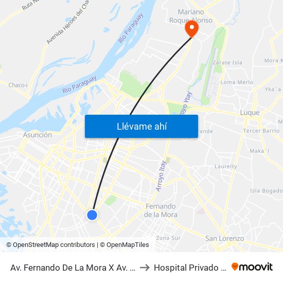 Av. Fernando De La Mora X Av. República Argentina to Hospital Privado M. R. Alonso map