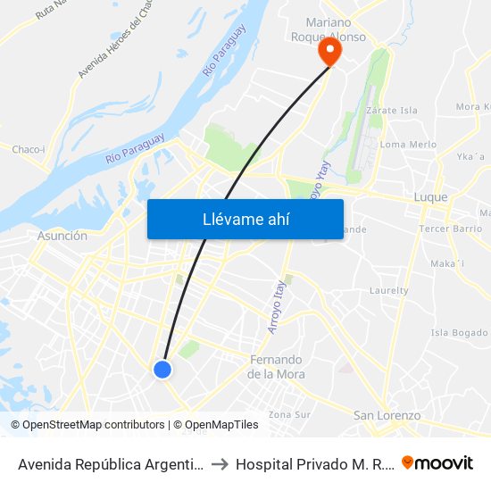 Avenida República Argentina, 3016 to Hospital Privado M. R. Alonso map