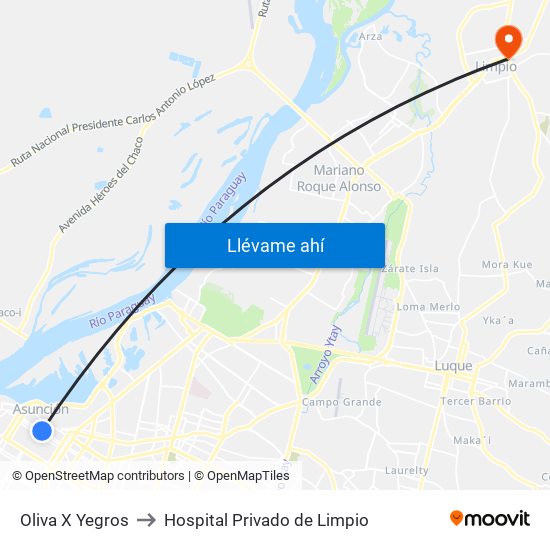 Oliva X Yegros to Hospital Privado de Limpio map