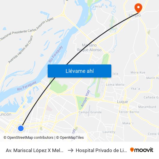 Av. Mariscal López X Melgarejo to Hospital Privado de Limpio map