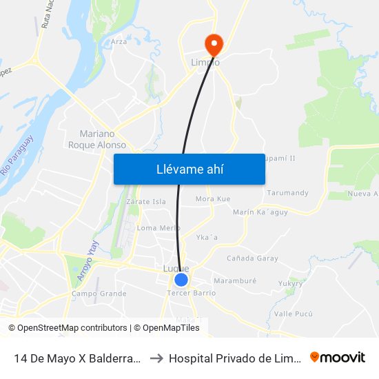 14 De Mayo X Balderrama to Hospital Privado de Limpio map