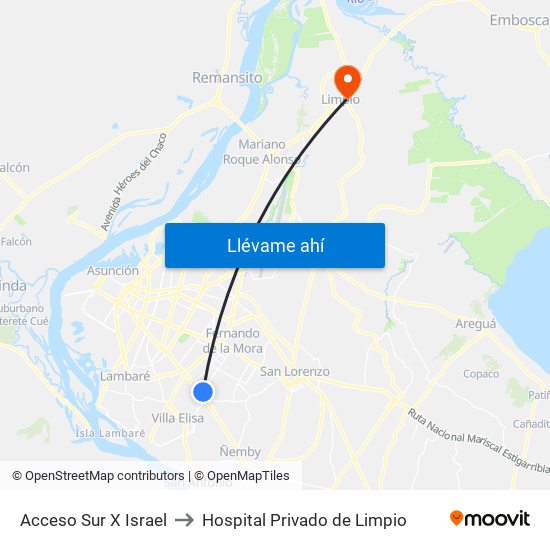 Acceso Sur X Israel to Hospital Privado de Limpio map