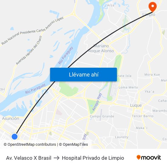 Av. Velasco X Brasil to Hospital Privado de Limpio map