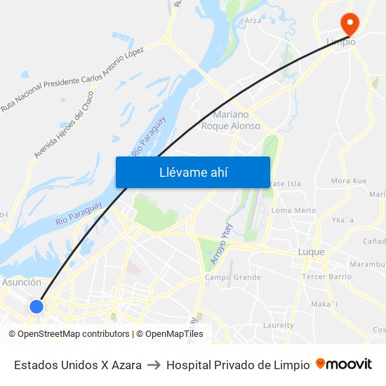 Estados Unidos X Azara to Hospital Privado de Limpio map