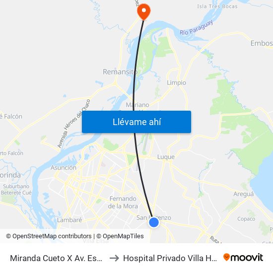 Miranda Cueto X Av. España to Hospital Privado Villa Hayes map