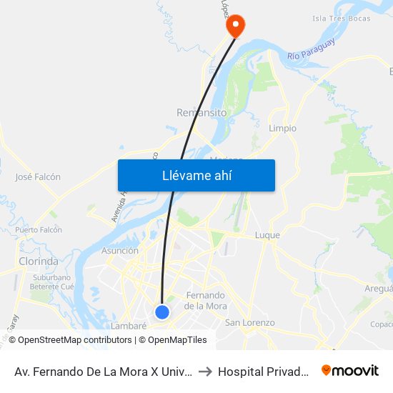 Av. Fernando De La Mora X Universitarios Del Chaco to Hospital Privado Villa Hayes map