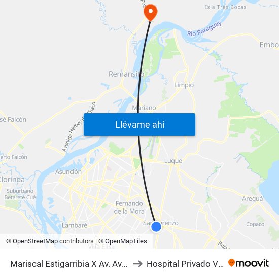Mariscal Estigarribia X Av. Avelino Martínez to Hospital Privado Villa Hayes map