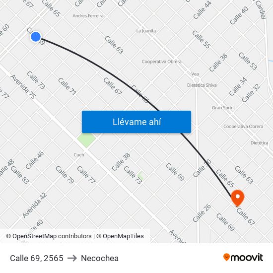 Calle 69, 2565 to Necochea map