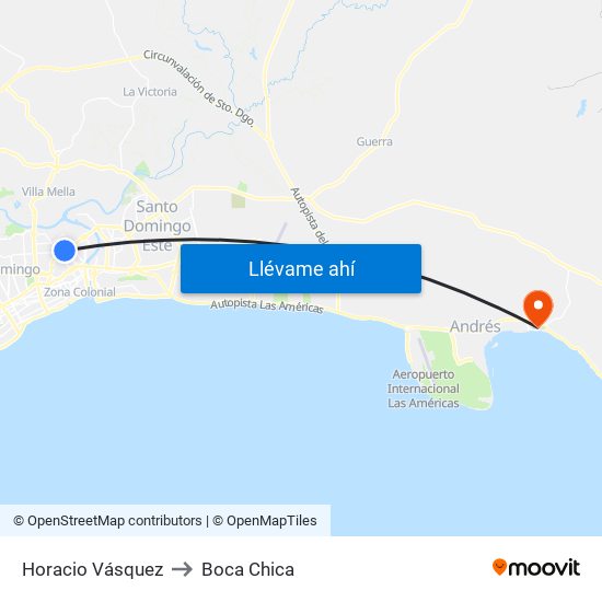 Horacio Vásquez to Boca Chica map