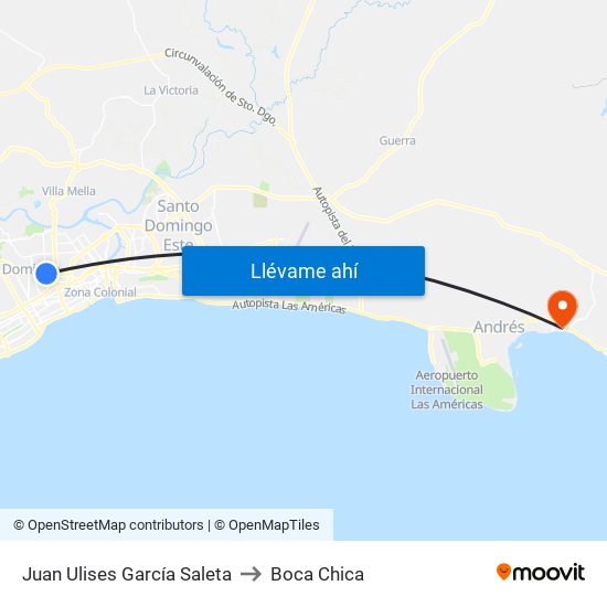 Juan Ulises García Saleta to Boca Chica map