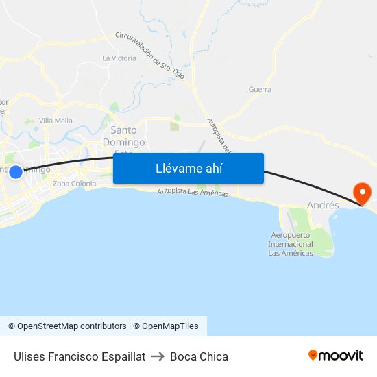 Ulises Francisco Espaillat to Boca Chica map