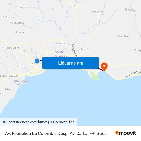 Av. República De Colombia Desp. Av. Carlos Perez Ricart to Boca Chica map