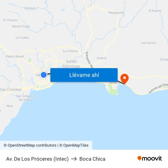 Av. De Los Próceres (Intec) to Boca Chica map