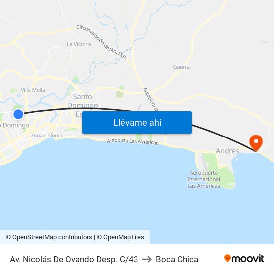 Av. Nicolás De Ovando Desp. C/43 to Boca Chica map
