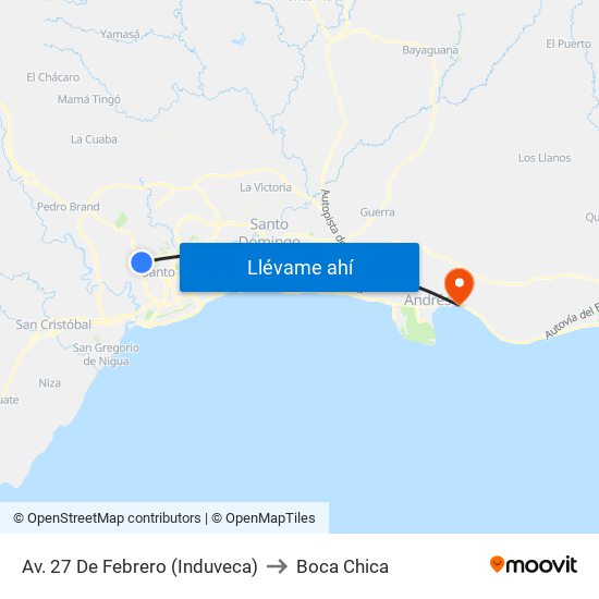 Av. 27 De Febrero (Induveca) to Boca Chica map