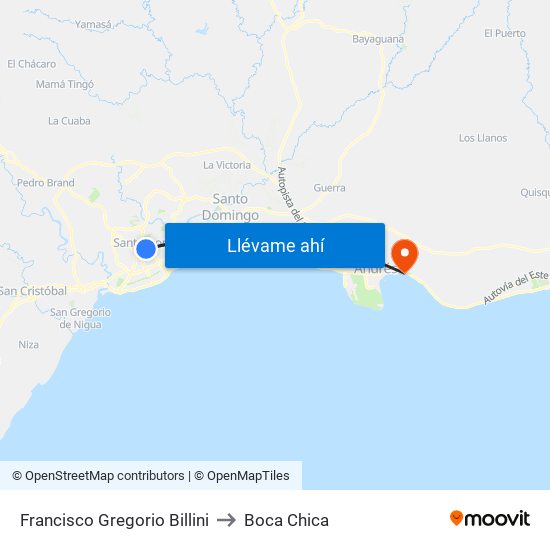 Francisco Gregorio Billini to Boca Chica map