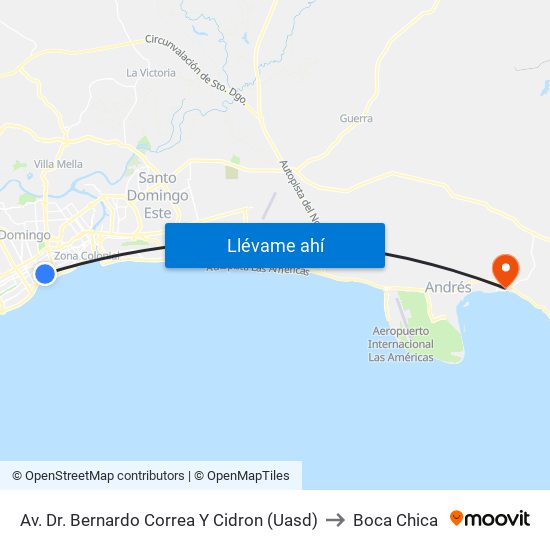 Av. Dr. Bernardo Correa Y Cidron (Uasd) to Boca Chica map