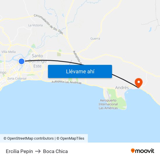 Ercilia Pepín to Boca Chica map