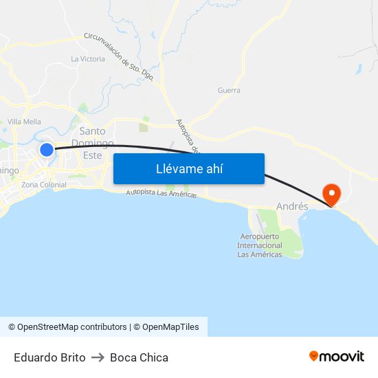 Eduardo Brito to Boca Chica map