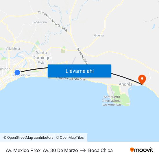 Av. Mexico Prox. Av. 30 De Marzo to Boca Chica map