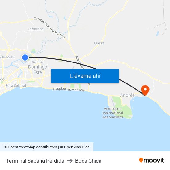 Terminal Sabana Perdida to Boca Chica map