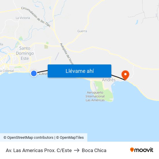 Av. Las Americas Prox. C/Este to Boca Chica map