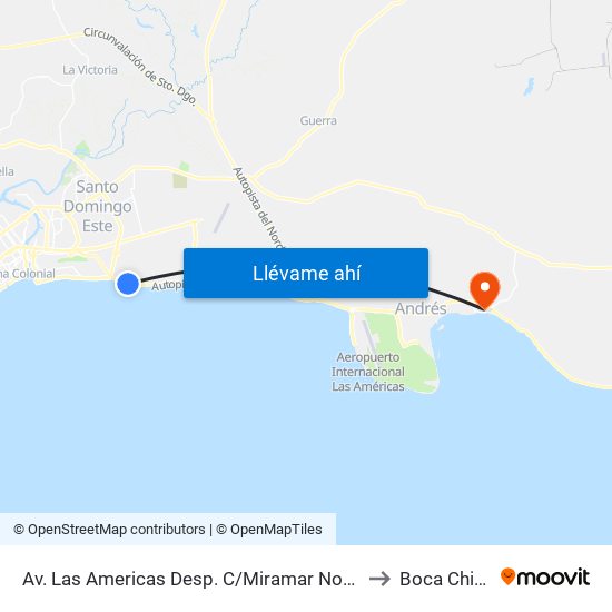 Av. Las Americas Desp. C/Miramar Norte to Boca Chica map
