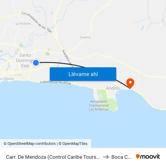 Carr. De Mendoza (Control Caribe Tours Urbano) to Boca Chica map