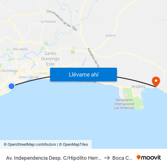 Av. Independencia Desp. C/Hipólito Herrera Billini to Boca Chica map