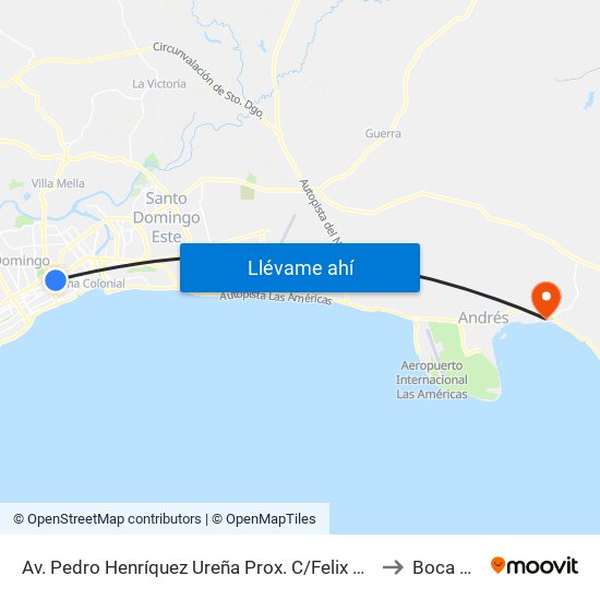 Av. Pedro Henríquez Ureña Prox. C/Felix Maria Del Monte to Boca Chica map