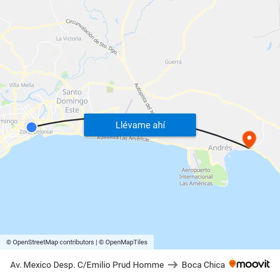 Av. Mexico Desp. C/Emilio Prud Homme to Boca Chica map