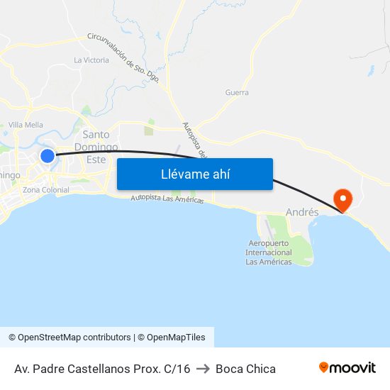 Av. Padre Castellanos Prox. C/16 to Boca Chica map