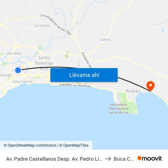 Av. Padre Castellanos Desp. Av. Pedro Livio Cedeño to Boca Chica map